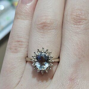14K White Gold Diamond Aquamarine Cocktail Cluster Ring 3.9 Grams Size 7.5